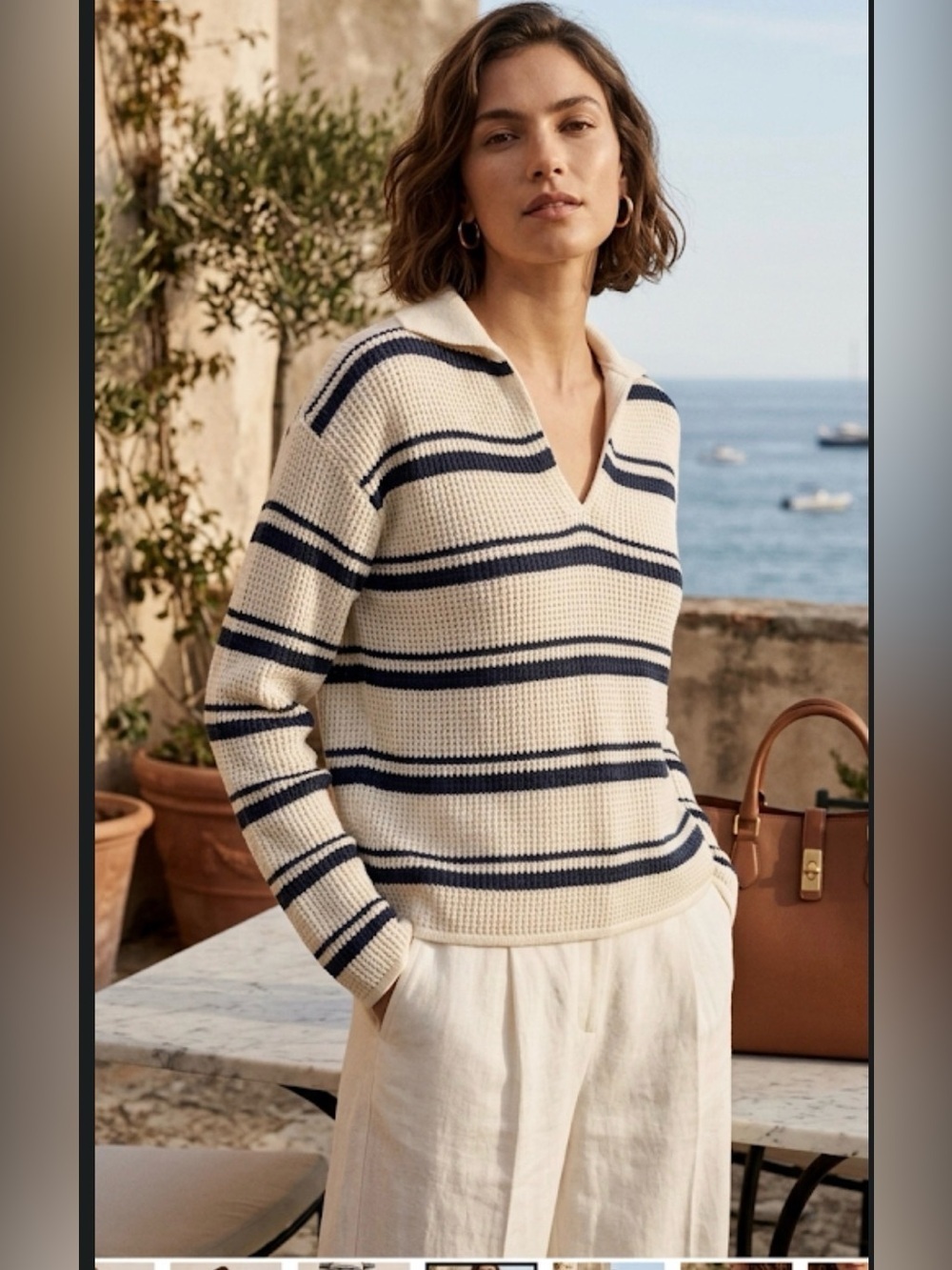 Vince Racked
Ribbed Stripe Cotton Knit Pullover Blue and White Size Small
